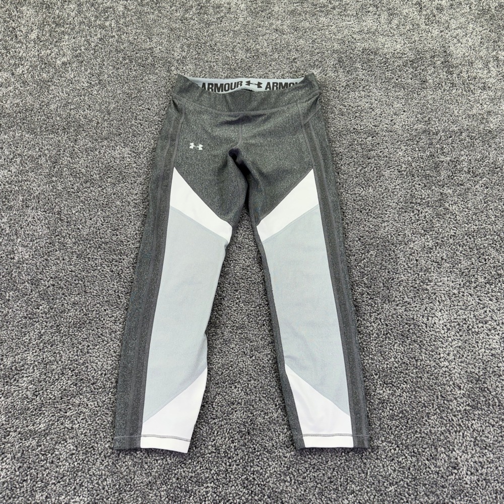 Under Armour HeatGear Compression Leggings Womens M Gray White Colorblock